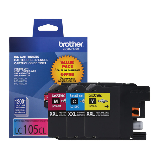 BROTHER INTL CORP LC1053PKS Brother LC105 Cyan; Magenta; Yellow High-Yield Ink Cartridges, Pack Of 3, LC1053PKS