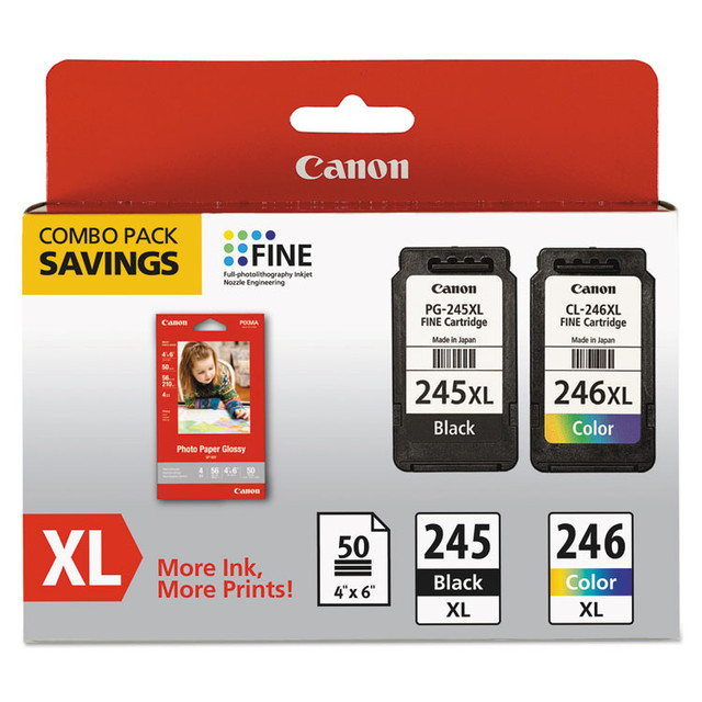 INNOVERA Canon® 8278B005 8278B005 (PG-245XL/CL-246XL) Ink/Paper Combo, 180/300 Page-Yield, Black/Tri-Color