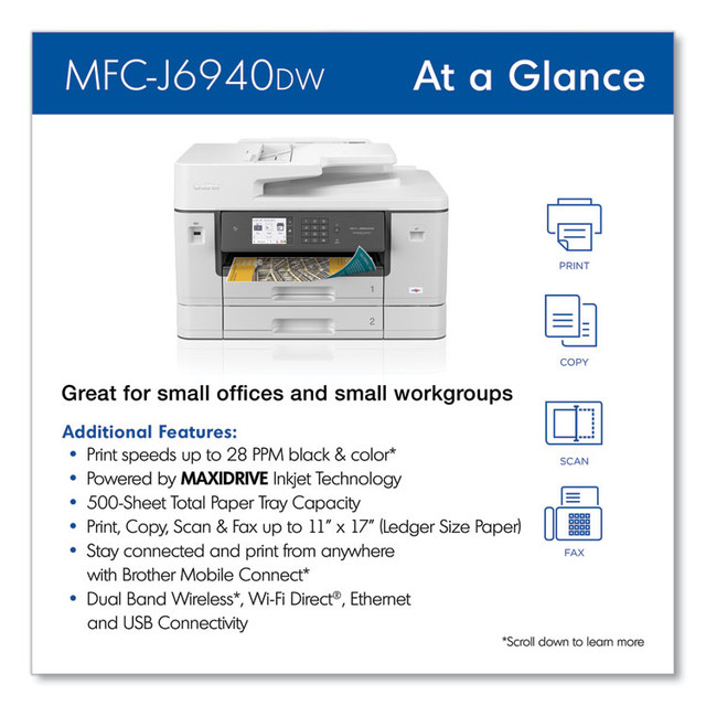 BROTHER INTL. CORP. MFCJ6940DW MFC-J6940DW Color All-in-One Inkjet Printer, Copy/Fax/Print/Scan