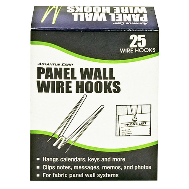 ADVANTUS CORP. 75370 Advantus Panel-Wall Wire Hooks, Silver, Pack Of 25