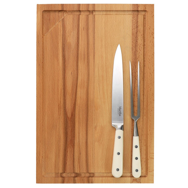 GIBSON OVERSEAS INC. 995117462M Martha Stewart Goswell 3-Piece Carving Board And Cutlery Set, Cream