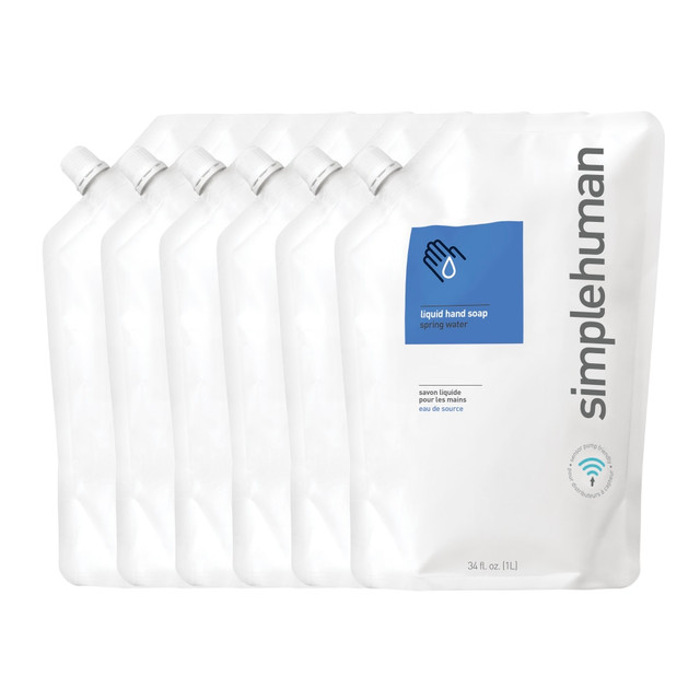 SIMPLEHUMAN LLC CT1021 simplehuman Moisturizing Liquid Hand Soap, Spring Water, 34 Oz, Carton Of 6 Pouches