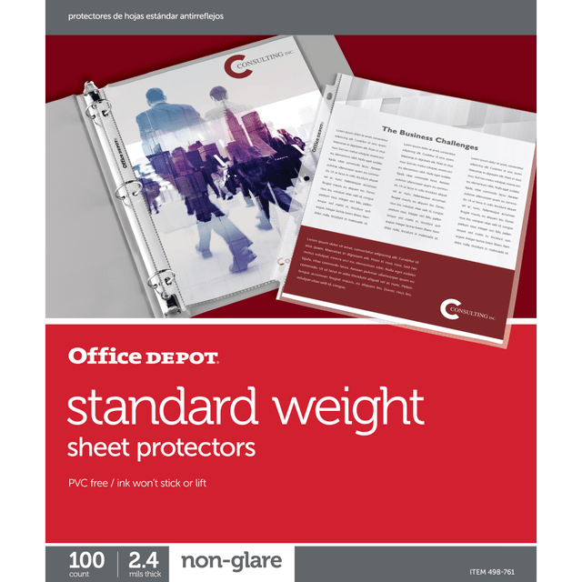 OFFICE DEPOT 498761 Brand Standard Weight Sheet Protectors, 8-1/2in x 11in, Non-Glare, Box Of 100 OFFICE DEPOT 498761 Brand Standard Weight Sheet Protectors, 8-1/2in x 11in, Non-Glare, Box Of 100