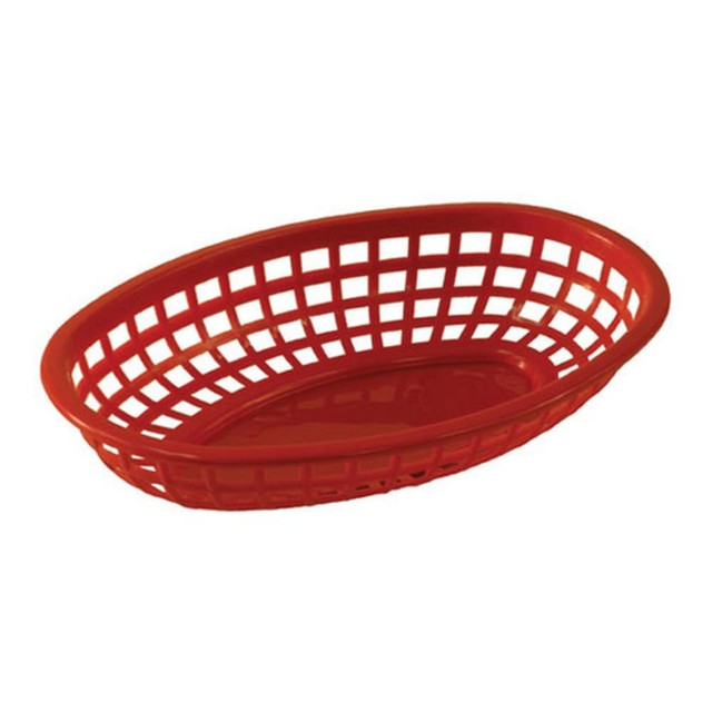 TABLECRAFT PRODUCTS, INC. 1074R Tablecraft Oval Plastic Serving Baskets, 1-7/8inH x 6inW x 9-3/8inD, Red, Pack Of 12 Baskets