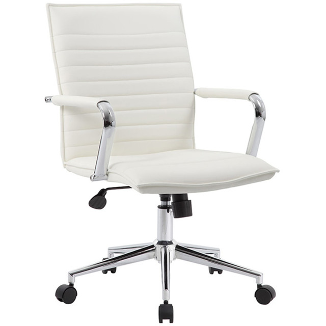NORSTAR OFFICE PRODUCTS INC. B9533C-WT Boss Office Products Ergonomic Vinyl Mid-Back Hospitality Task Chair, White/Chrome