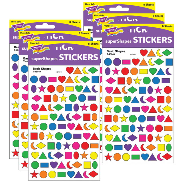 EDUCATORS RESOURCE Trend T-46040-6  superShapes Stickers, Basic Shapes, 800 Stickers Per Pack, Set Of 6 Packs