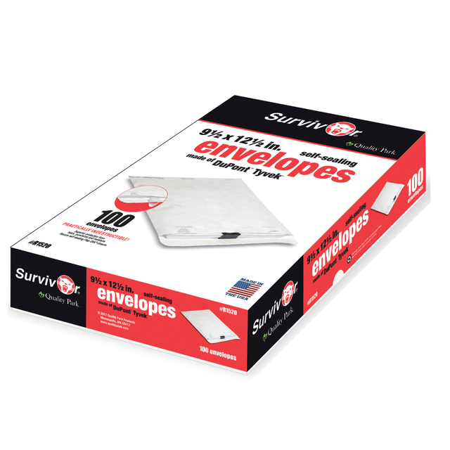 QUALITY PARK PRODUCTS R1520 Quality Park Tyvek Envelopes, 9 1/2in x 12 1/2in, Self-Adhesive, White, Box Of 100