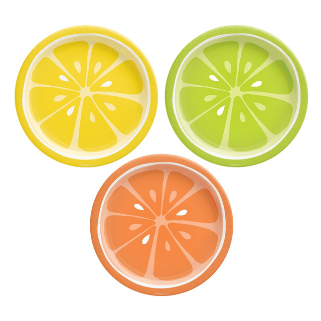 AMSCAN 542559  Tutti Frutti Citrus Round Paper Plates, 7in, Yellow/Orange/Green, Pack Of 32 Plates