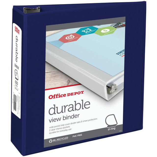 OFFICE DEPOT OD03355 Brand Durable View 3-Ring Binder, 3in D-Rings, Blue OFFICE DEPOT OD03355 Brand Durable View 3-Ring Binder, 3in D-Rings, Blue