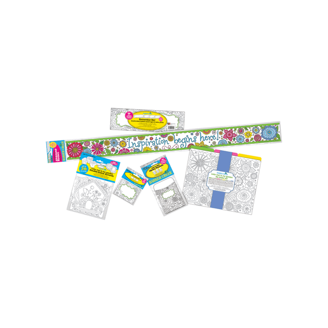 A bright, colorful classroom can help engage students and encourage them to showcase their creativity and imagination. This decor set helps you create a cohesive theme for your classroom, providing learners with a fun, vibrant environment.  Vividly colored decorations add a fun, themed look to your classroom.  Sturdy cardstock material can be used over and over again.  171-piece set includes 35ft of trim, 12 file folders, 36 name plates, 45 name tags, 36 accents and 30 library pockets.