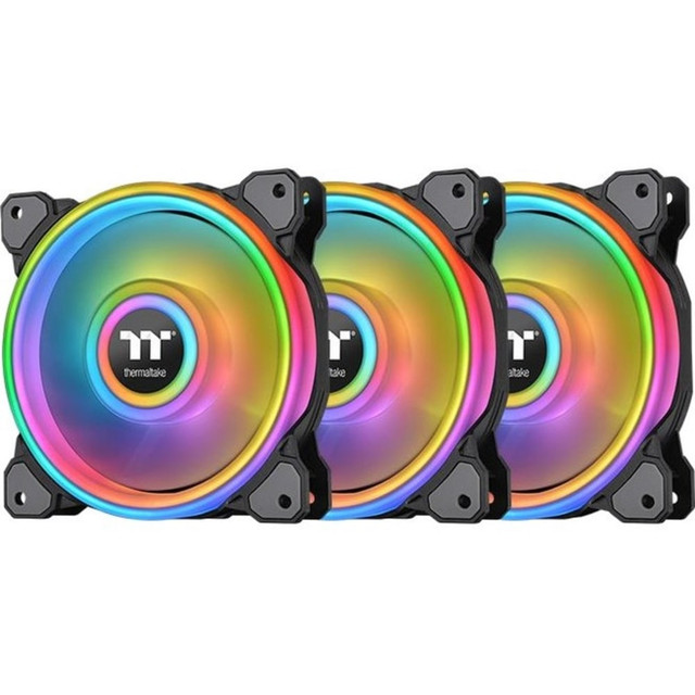 THERMALTAKE USA INC. Thermaltake CL-F088-PL12SW-B  Riing Quad Cooling Fan - 3 Pack - 4.72in Maximum Fan Diameter - 3 x Fan(s) - 306 gal/min Maximum Airflow - 1500 rpm - Hydraulic Bearing - RGB LED - Black - 3 pc(s) - Radiator, Chassis - 4.6 Year Life