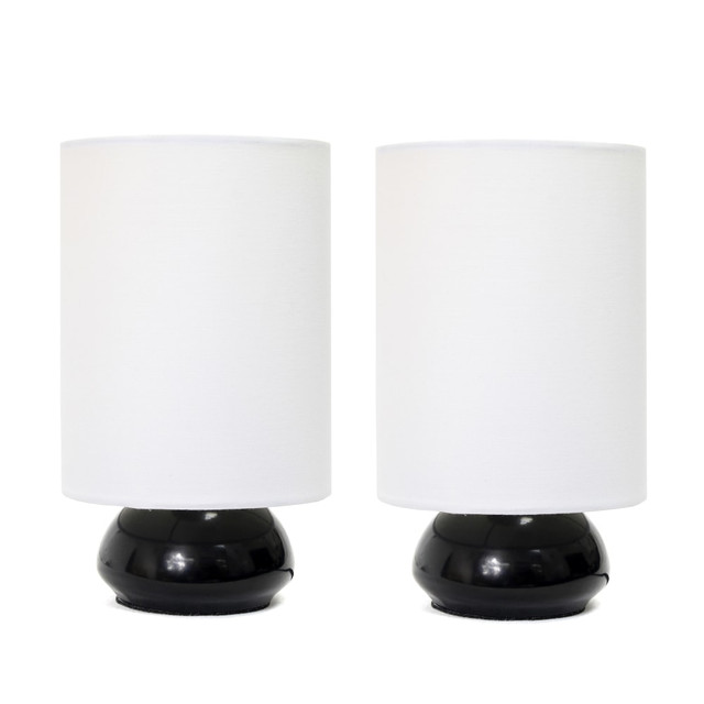 ALL THE RAGES INC LT2043-BLK-2PK Simple Designs Gemini Colors Mini Touch Table Lamps, 8-7/8inH, White Shade/Black Base, Set Of 2 Lamps