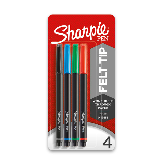 NEWELL BRANDS INC. 1742662 Sharpie Fine-Point Pens, Fine Point, 0.4 mm, Black Barrels, Assorted Ink Colors, Pack Of 4 NEWELL BRANDS INC. 1742662 Sharpie Fine-Point Pens, Fine Point, 0.4 mm, Black Barrels, Assorted Ink Colors, Pack Of 4
