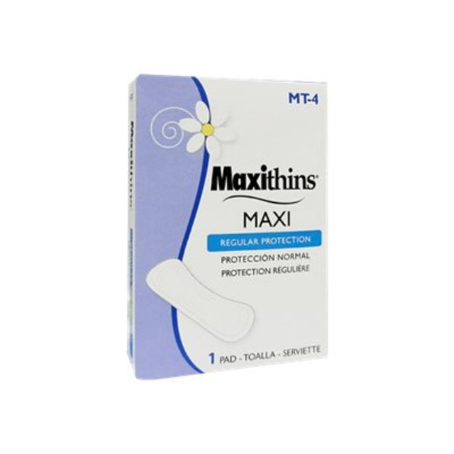 Provide guests with necessary sanitary napkins in high-traffic bathrooms with these MaxiThins pads from Hospeco. A multi-channel design provides singular absorbency.  Multi-channel design provides high-quality absorbency.  Individually packed in a #4 vending box.