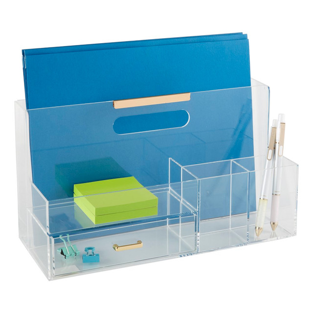 OFFICE DEPOT ST15301 Realspace Vayla Acrylic Desk Caddy With Drawer, 6-7/8inH x 12-1/2inW x 5-3/8inD, Clear/Gold OFFICE DEPOT ST15301 Realspace Vayla Acrylic Desk Caddy With Drawer, 6-7/8inH x 12-1/2inW x 5-3/8inD, Clear/Gold
