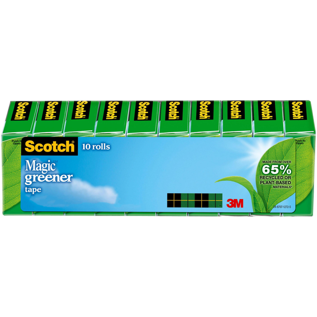 3M CO Scotch 81210P  Greener Magic Tape, Invisible, 3/4 in x 900 in, 10 Tape Rolls, Clear, Home Office and School Supplies