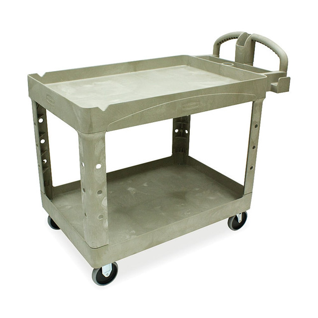 RUBBERMAID FG452088 BEIG  Two-Tiered Full-Service Cart, 33 1/4inH x 45 1/4inW x 25 3/4inD, Beige