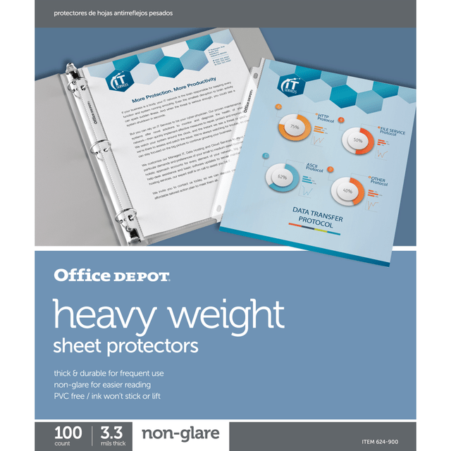 OFFICE DEPOT 624900  Brand Heavyweight Sheet Protectors, 8-1/2in x 11in, Non-Glare, Pack Of 100