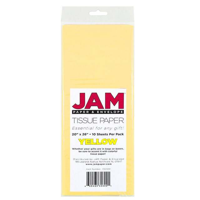 JAM PAPER AND ENVELOPE 1152359 JAM Paper Tissue Paper, 26inH x 20inW x 1/8inD, Yellow, Pack Of 10 Sheets