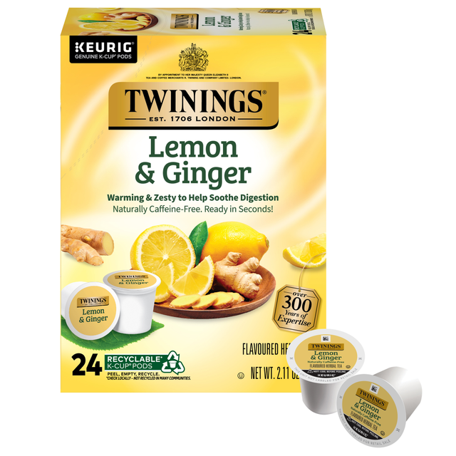 M BLOCK & SONS 11019 Twinings Lemon & Ginger Herbal Tea, Keurig K-Cup Pods, 2.8 Oz, 24/Box