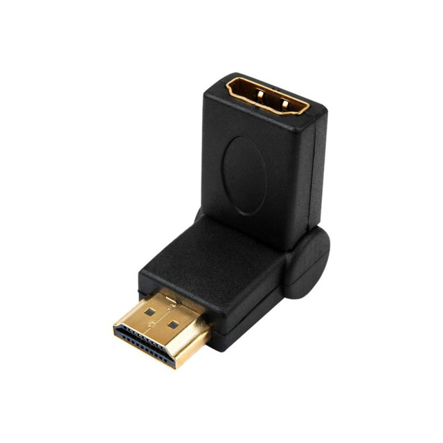 Connect your portable HDTVs / Cameras / Game Consoles to your HDTV with a true HD connection  Compatible with all devices with HDMI  Ideal for tight spaces behind entertainment centers, wall-mounted displays, and office setups  Gold plated connection for superior connections  Can be used to extend your existing cable infrastructure  This adapter can be used to save ports on a HDMI female port  Eliminates cable strain and bending, ensuring optimal signal integrity  Enable you to use exist HDMI A type cables to transfer video/audio from Mobile/PC/laptop devices which have HDMI (Type A) interface to HDTV  HDMI male to HDMI female 90 degree coupler adapter