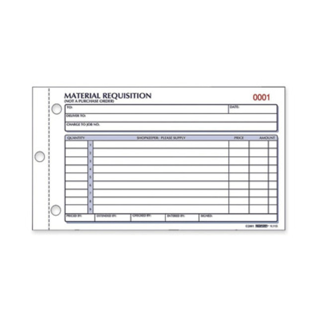 REDIFORM, INC. 1L114 Rediform Material Requisition Purchasing Forms - 50 Sheet(s) - 2 PartCarbonless Copy - 7 7/8in x 4 1/4in Sheet Size - White, Yellow - Black Print Color - 1 Each