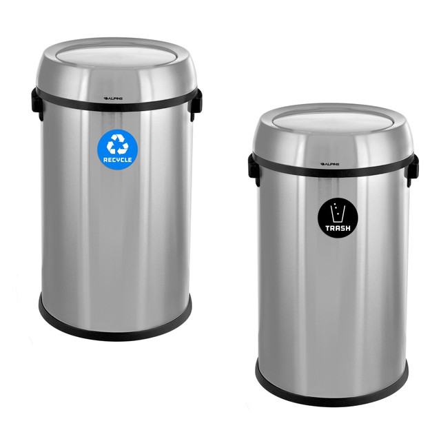 ADIR CORP. Alpine ALP470-65L-1-R-T  Industries Stainless Steel Indoor Recycling Receptacle And Trash Compost With Swivel Lid, 17 Gallons, Silver