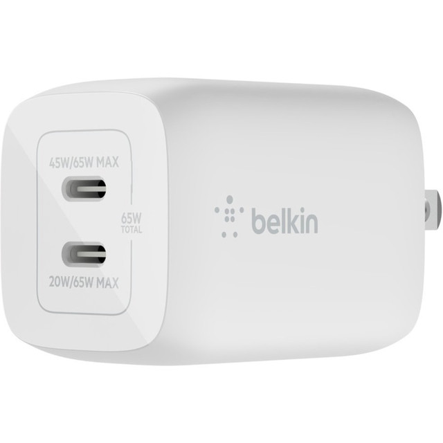 BELKIN, INC. WCH013DQWH Belkin BoostCharge Pro Dual USB-C GaN Wall Charger with PPS 65W Laptop Chromebook Charging - Power Adapter - 65 W BELKIN, INC. WCH013DQWH Belkin BoostCharge Pro Dual USB-C GaN Wall Charger with PPS 65W Laptop Chromebook Charging - Power Adapter - 65 W