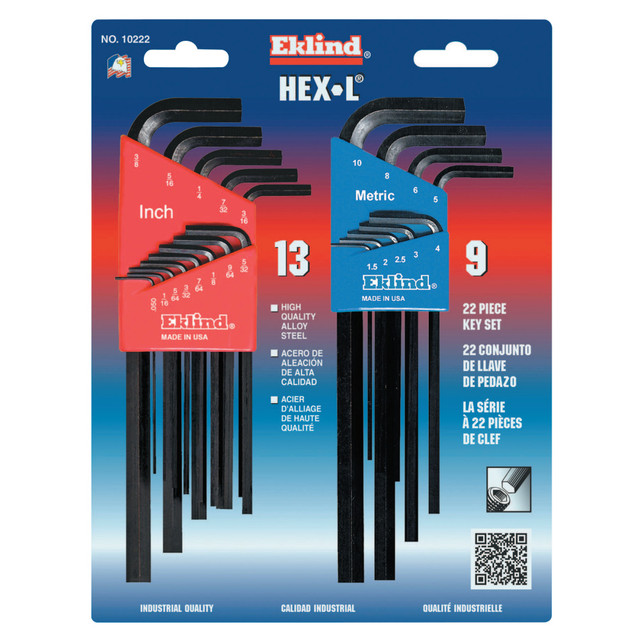 EKLIND TOOL CO. 269-10222 Eklind 22-Piece L Wrench Hex Key Set, SAE and Metric