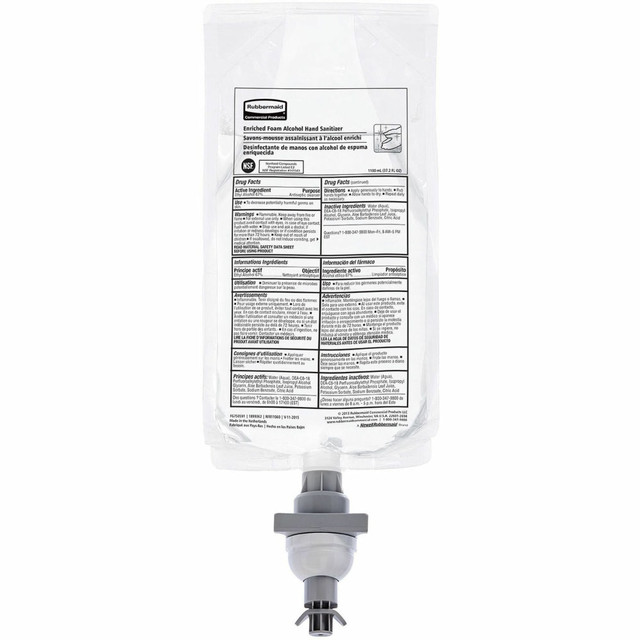 RUBBERMAID 2080802  Commercial Hand Sanitizer Foam Refill - Fragrance-free Scent - 37.2 fl oz (1100 mL) - Kill Germs - Hand - White Clear - Dye-free, Hygienic - 4 / Carton