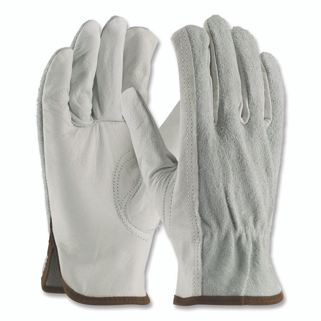 PROTECTIVE INDUSTRIAL PRODUCTS INC PIP 68161SBXL Top-Grain Leather Drivers Gloves with Shoulder-Split Cowhide Leather Back, Gunn Cut, Keystone Thumb, X-Large, Gray, Pair