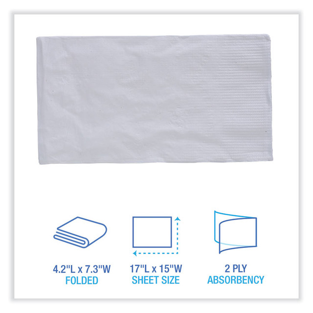 BOARDWALK 8308W Dinner Napkin, 2-Ply, 17 x 15, White, 100/Pack, 30 Packs/Carton