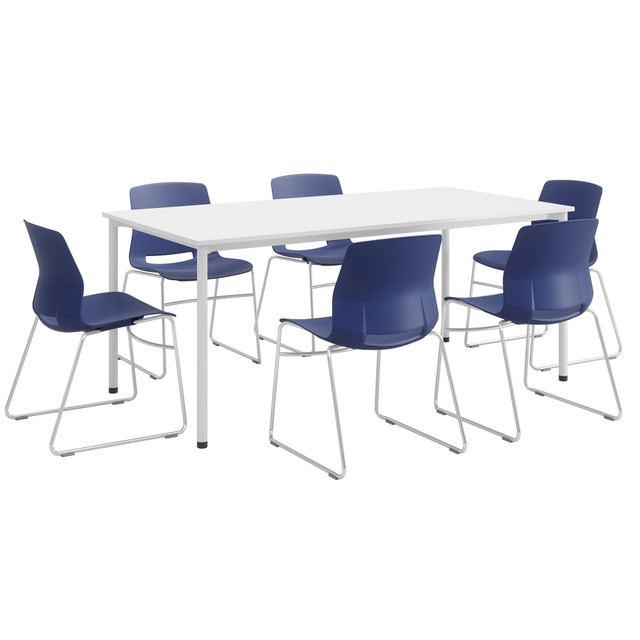 KENTUCKIANA FOAM INC 840031923059 KFI Studios Dailey Table Set With 6 Sled Chairs, White Table/Navy Chairs