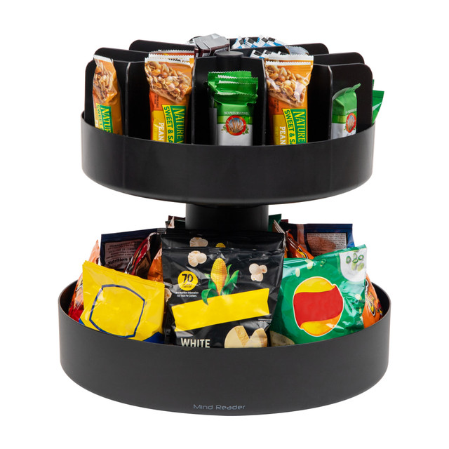 EMS MIND READER LLC SNACKCAR-BLK Mind Reader 2-Tier Lazy Susan Countertop Organizer, 14inH x 14-1/4inW x 14-1/4inL, Black