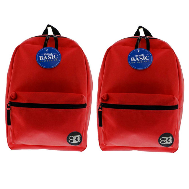 EDUCATORS RESOURCE BAZ1032-2 BAZIC Products 16in Basic Backpacks, Red, Pack Of 2 Backpacks