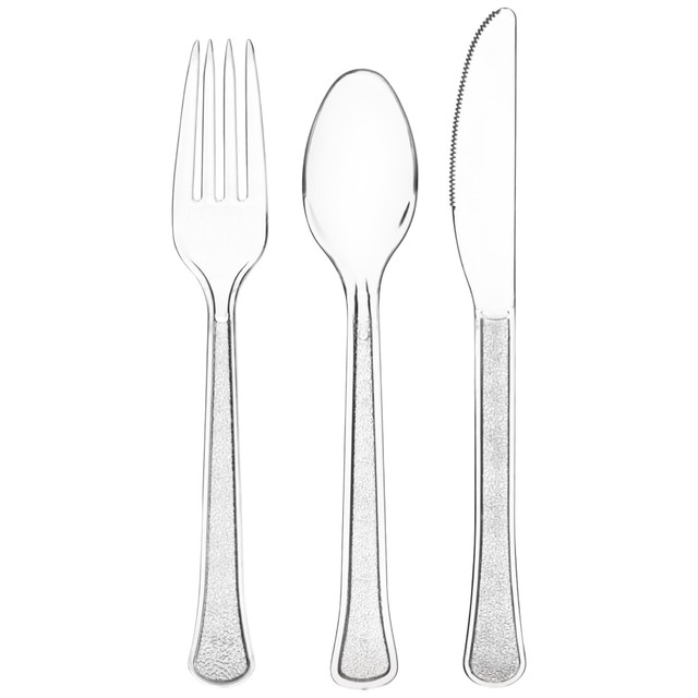 AMSCAN 8016.86  8016 Solid Heavyweight Plastic Cutlery Assortments, Clear, 80 Pieces Per Pack, Set Of 2 Packs