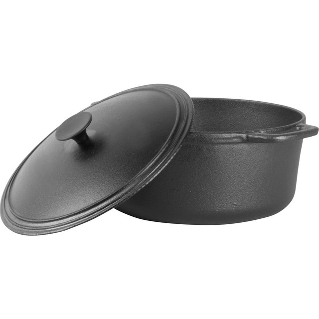 Prepare your favorite meals in the Commercial Chef Cast Iron Dutch Oven. This pre-seasoned dutch oven is simple to clean and releases food easily to prevent baked on messes.  Pre-seasoned Dutch oven protects against rust and is well-oiled for an easy-release cooking surface.  Can be used on the stove top or in the oven.  2 handles for easy transport and hanging storage.  Occasionally add vegetable oil for easy cleaning and seasoning.  Holds up to 6.6 quarts.