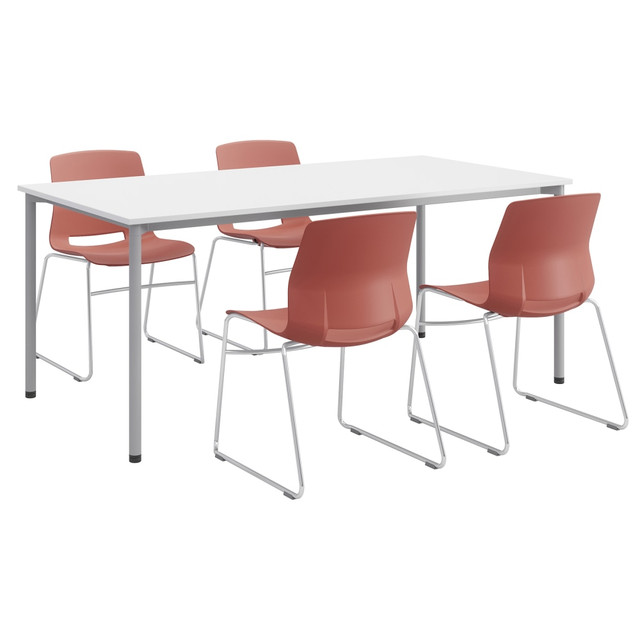 KENTUCKIANA FOAM INC KFI Studios 840031923882  Dailey Table With 4 Sled Chairs, White/Silver Table, Coral/Silver Chairs