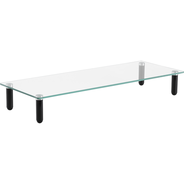 SP RICHARDS 99533 Lorell 4-leg Single-Shelf Monitor Stand - 44 lb Load Capacity - 1 x Shelf(ves) - 3in Height x 22in Width x 8.25in Depth - Desktop - Glass - Clear, Black
