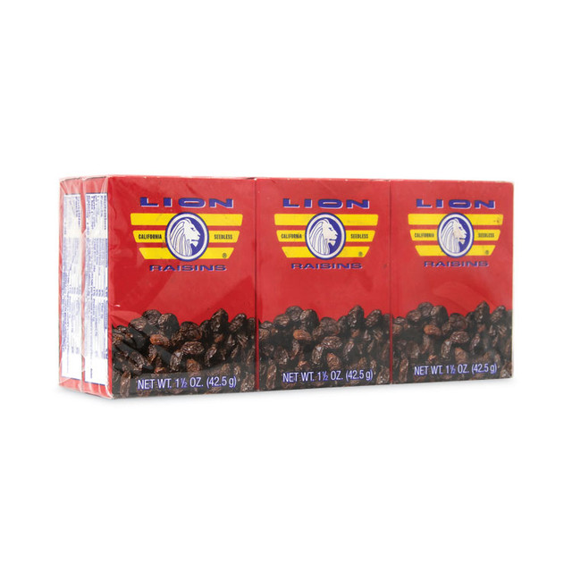 LION RAISINS 30801001 California Seedless Raisins, 1.5 oz Box, 6/Pack