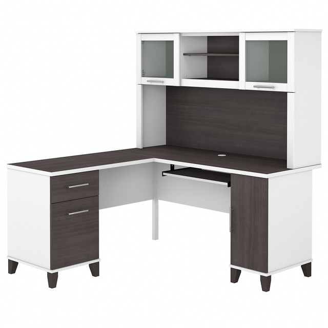 BUSH INDUSTRIES INC. SET002SGWH Bush Business Furniture Somerset 60inW L-Shaped Corner Desk With Hutch, Storm Gray/White, Standard Delivery BUSH INDUSTRIES INC. SET002SGWH Bush Business Furniture Somerset 60inW L-Shaped Corner Desk With Hutch, Storm Gray/White, Standard Delivery