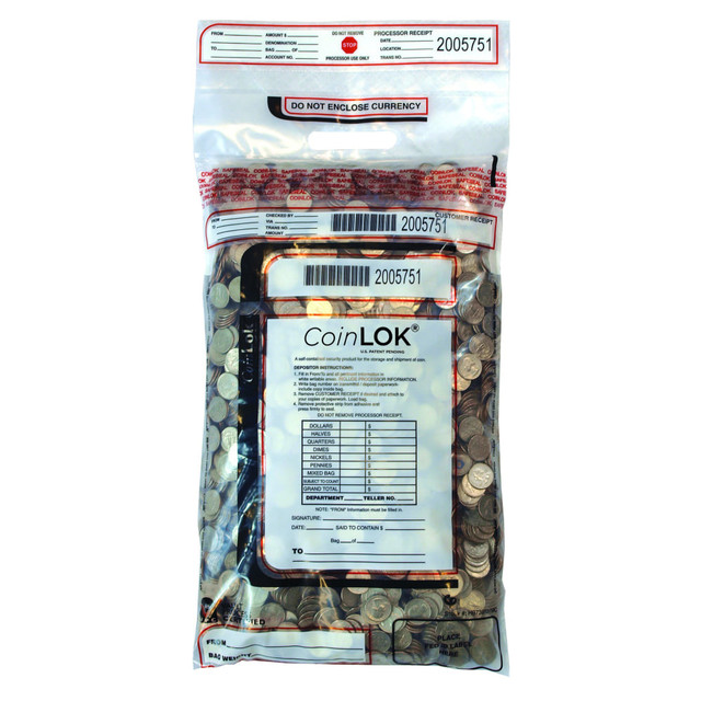 CONTROL, INC. HB73912-19C CONTROLTEK CoinLOK  Coin Bag 12 x 25, Clear 50/Pack