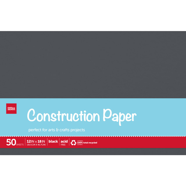 OFFICE DEPOT SI/1020C Brand Construction Paper, 12in x 18in, 100% Recycled, Black, Pack Of 50 Sheets OFFICE DEPOT SI/1020C Brand Construction Paper, 12in x 18in, 100% Recycled, Black, Pack Of 50 Sheets