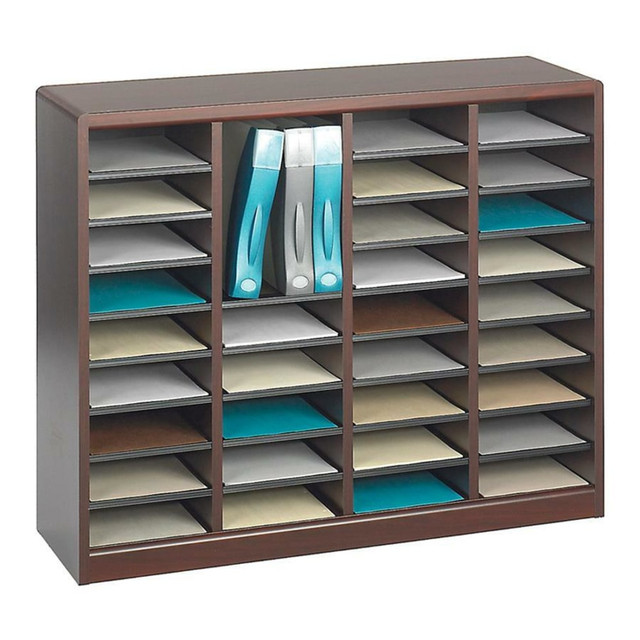 SAFCO PRODUCTS CO 9321MH Safco E-Z Stor Wood Literature Organizer, 36 Compartments, 32 1/2inH, Mahogany