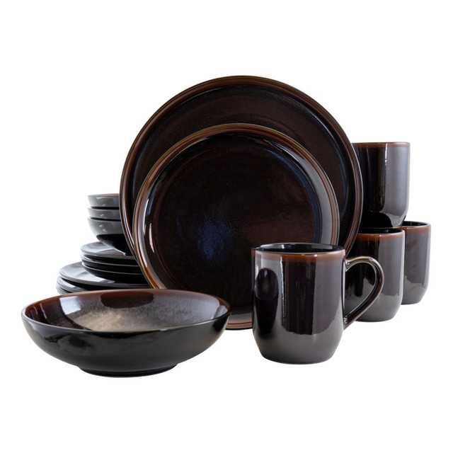 MEGAGOODS, INC. Elama 995112664M  16-Piece Stoneware Dinnerware Set, Midnight Beach