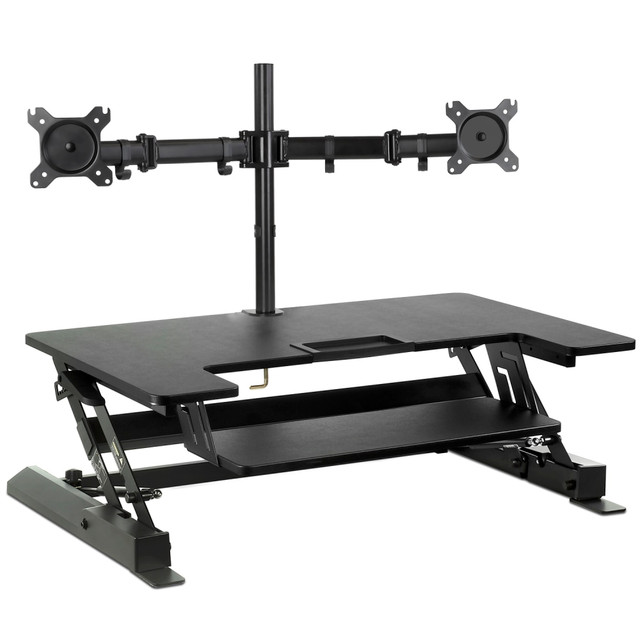 TRANSFORM PARTNERS LLC MI-7934 Mount-It! MI-7934 22inW Standing Desk Converter With Dual-Monitor Mount, Black TRANSFORM PARTNERS LLC MI-7934 Mount-It! MI-7934 22inW Standing Desk Converter With Dual-Monitor Mount, Black