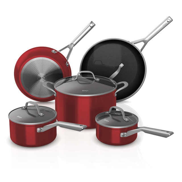 SHARK NINJA Ninja C18000RD  Foodi NeverStick Essential 9-Piece Aluminum Cookware Set, Red