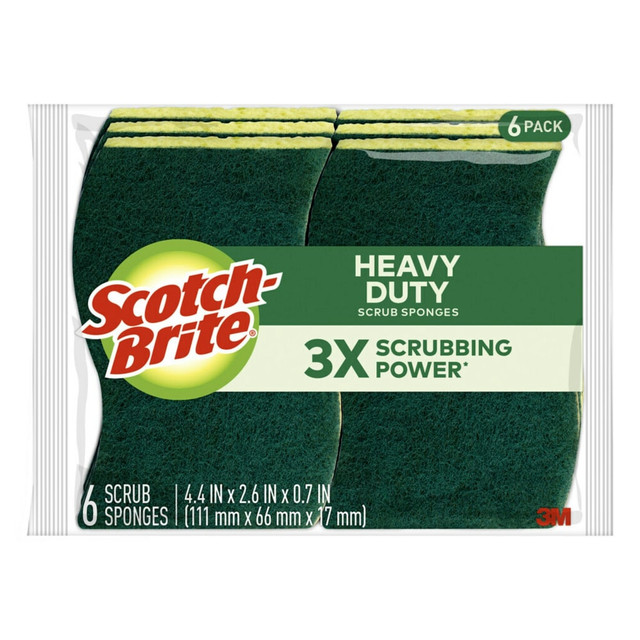 3M CO 426 Scotch-Brite 426 Heavy-Duty Scrub Sponges, Green, Pack Of 6 Sponges