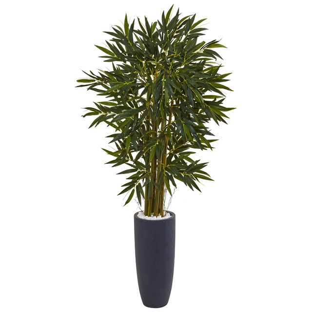 NEARLY NATURAL INC. 5813 Nearly Natural 6-1/2ftH Bamboo Tree With Cylinder Planter, Gray/Green