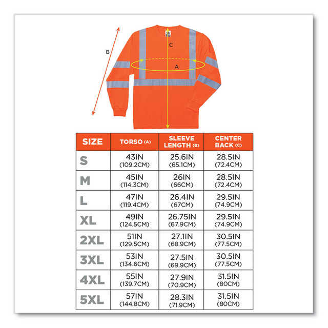 TENACIOUS HOLDINGS, INC. ergodyne® 21716 GloWear 8391 Class 3 Hi-Vis Long Sleeve Shirt, Polyester, Orange, 2X-Large